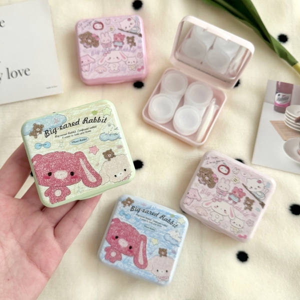 Mend Dew带镜子萌兔隐形眼镜盒子伴侣护理盒美瞳盒as2413两付装